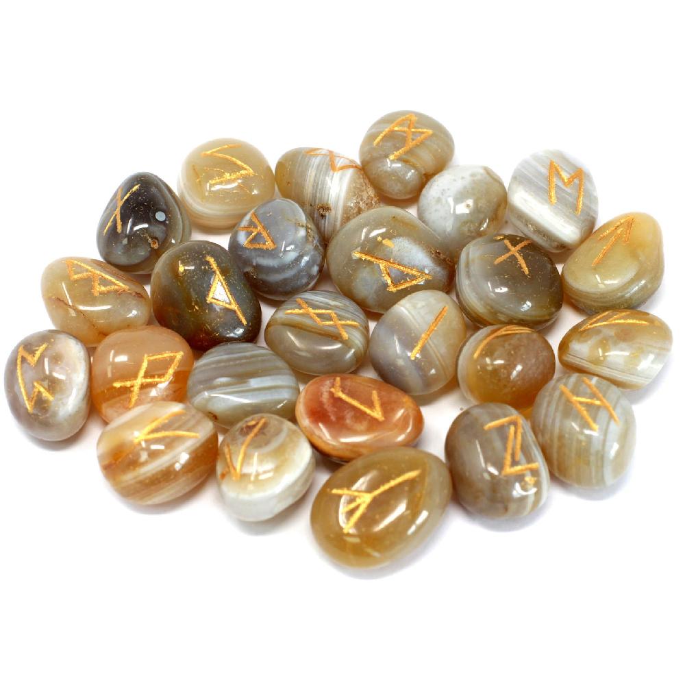 Ancient Wisdom Runes Stone Set In Pouch - Banded Agate