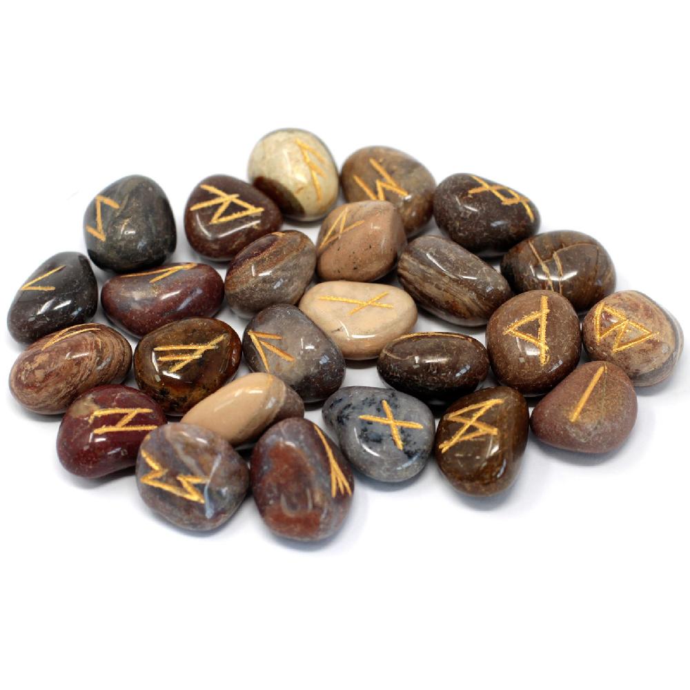 Ancient Wisdom Runes Stone Set In Pouch - Fancy Jasper