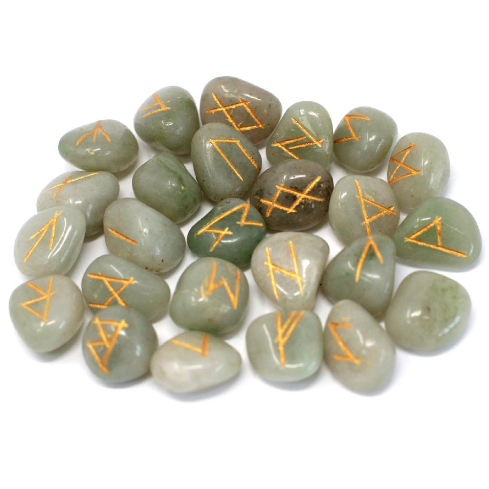 Ancient Wisdom Runes Stone Set In Pouch - Green Aventurine