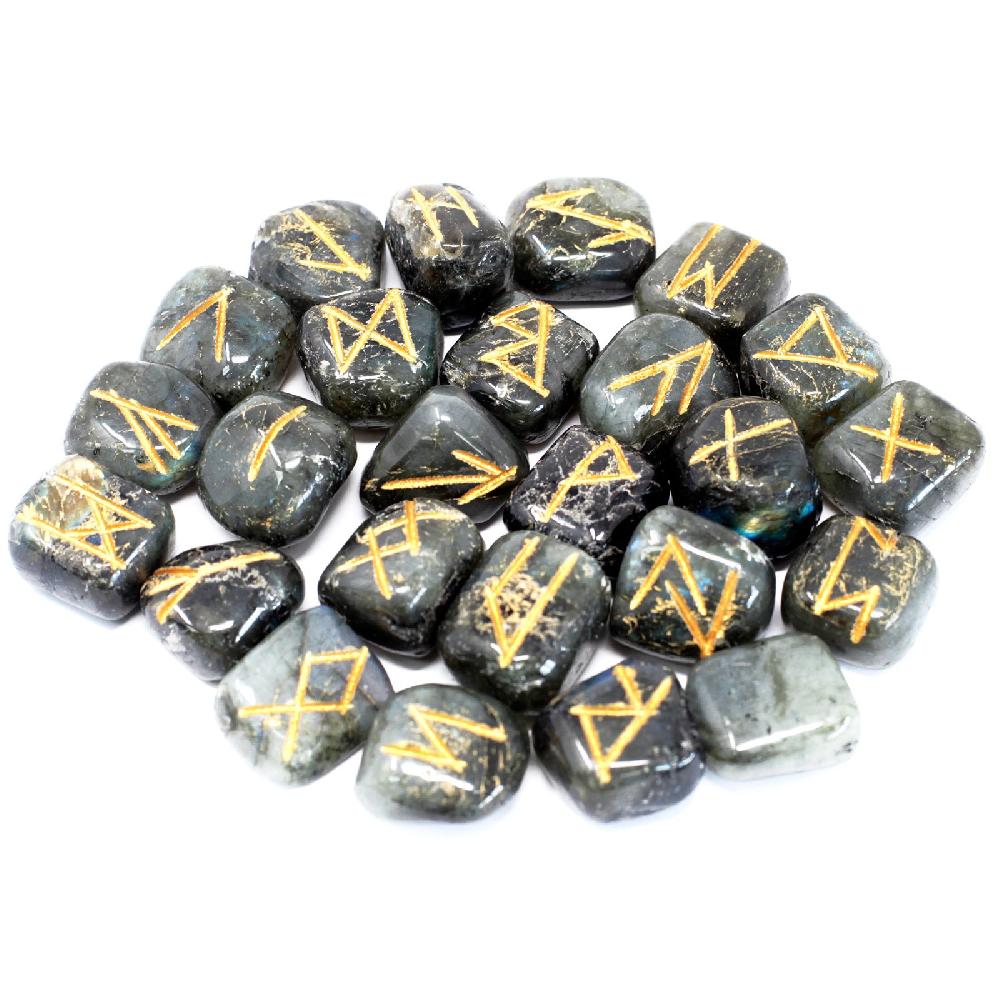 Ancient Wisdom Runes Stone Set In Pouch - Labradorite