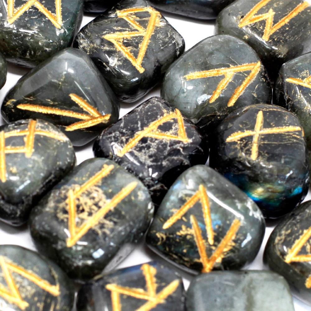 ancient wisdom Runes Stone Set in Pouch - Labradorite