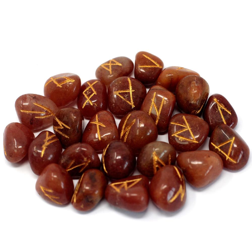 Ancient Wisdom Runes Stone Set In Pouch- Red Aventurine