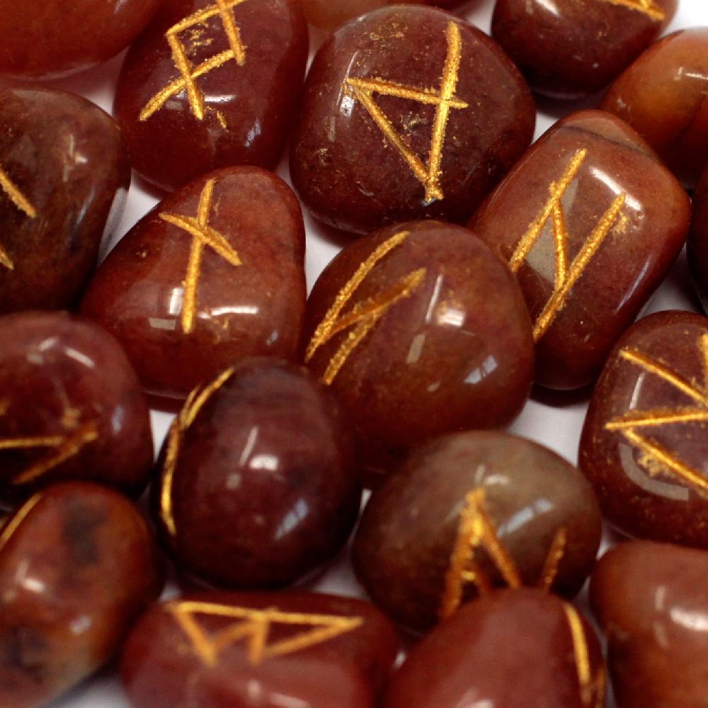 ancient wisdom Runes Stone Set in Pouch- Red Aventurine