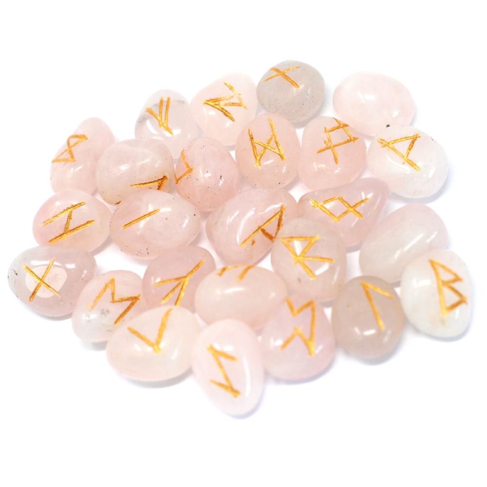Ancient Wisdom Runes Stone Set In Pouch - Rose Quartz