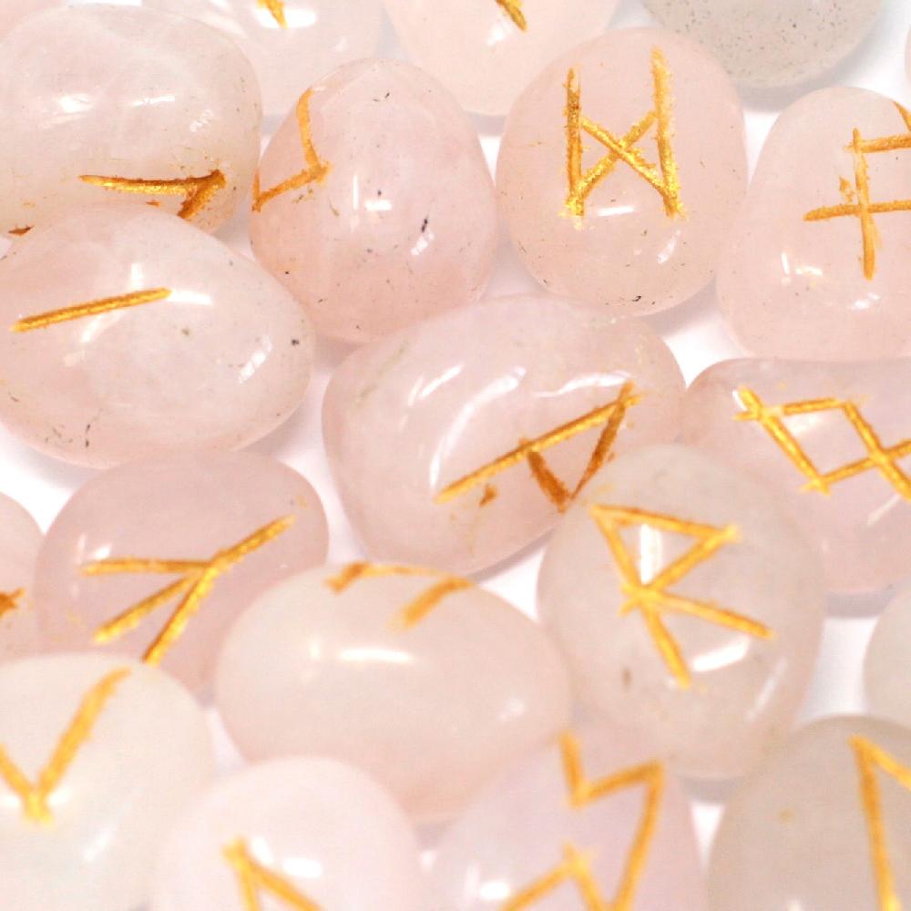 ancient wisdom Runes Stone Set in Pouch - Rose Quartz