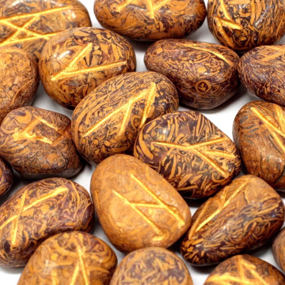 ancient wisdom Runes Stone Set in Pouch - Snake Jasper