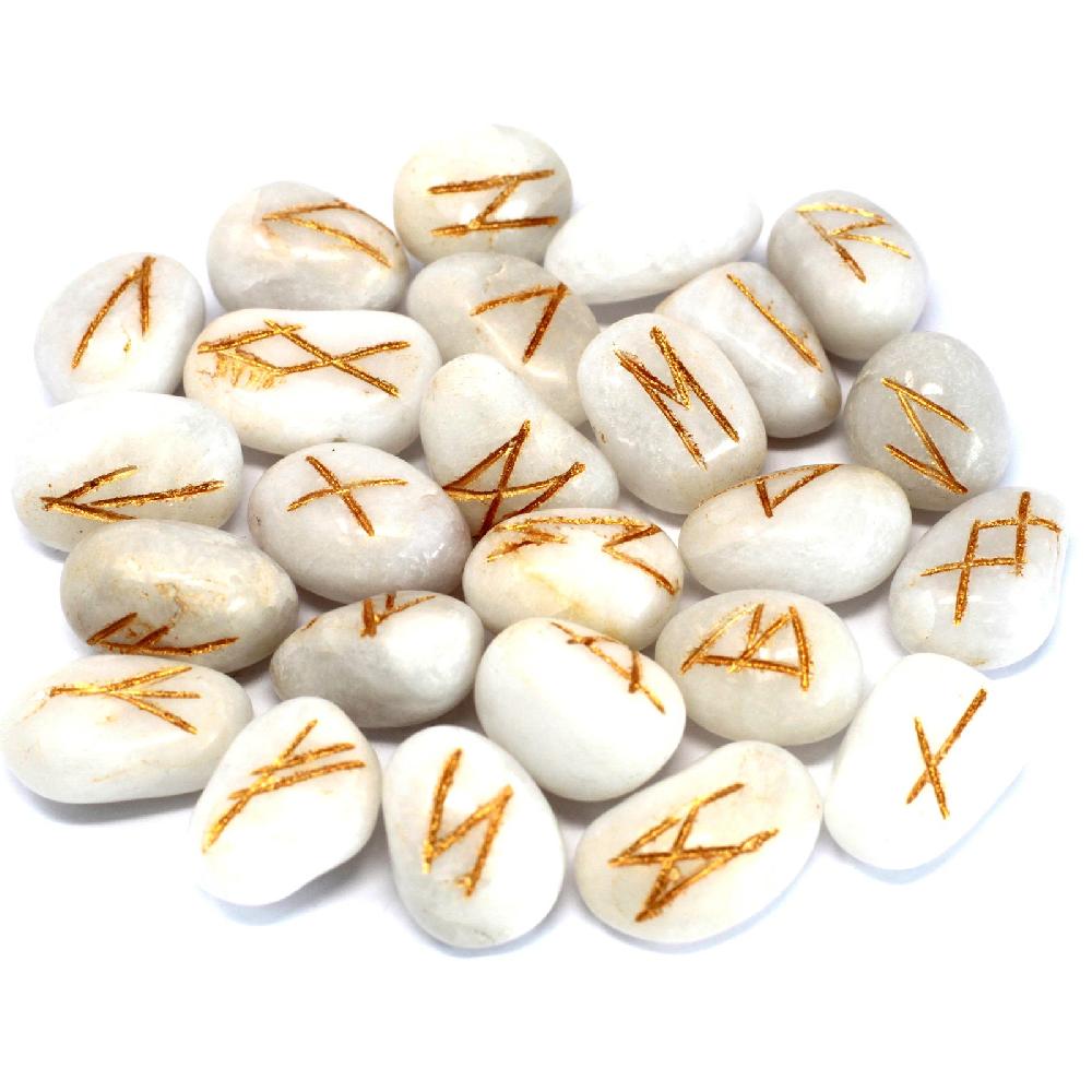 Ancient Wisdom Runes Stone Set In Pouch - White Agate