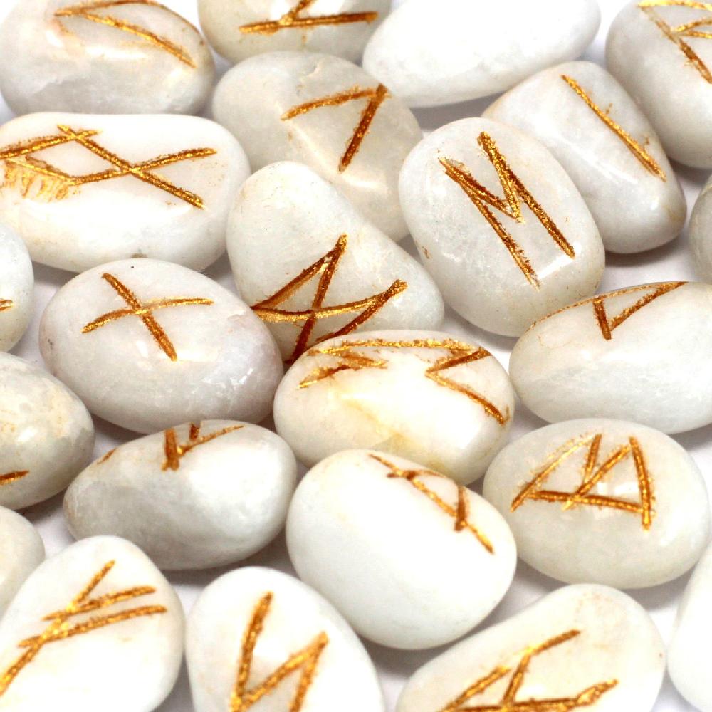 ancient wisdom Runes Stone Set in Pouch - White Agate