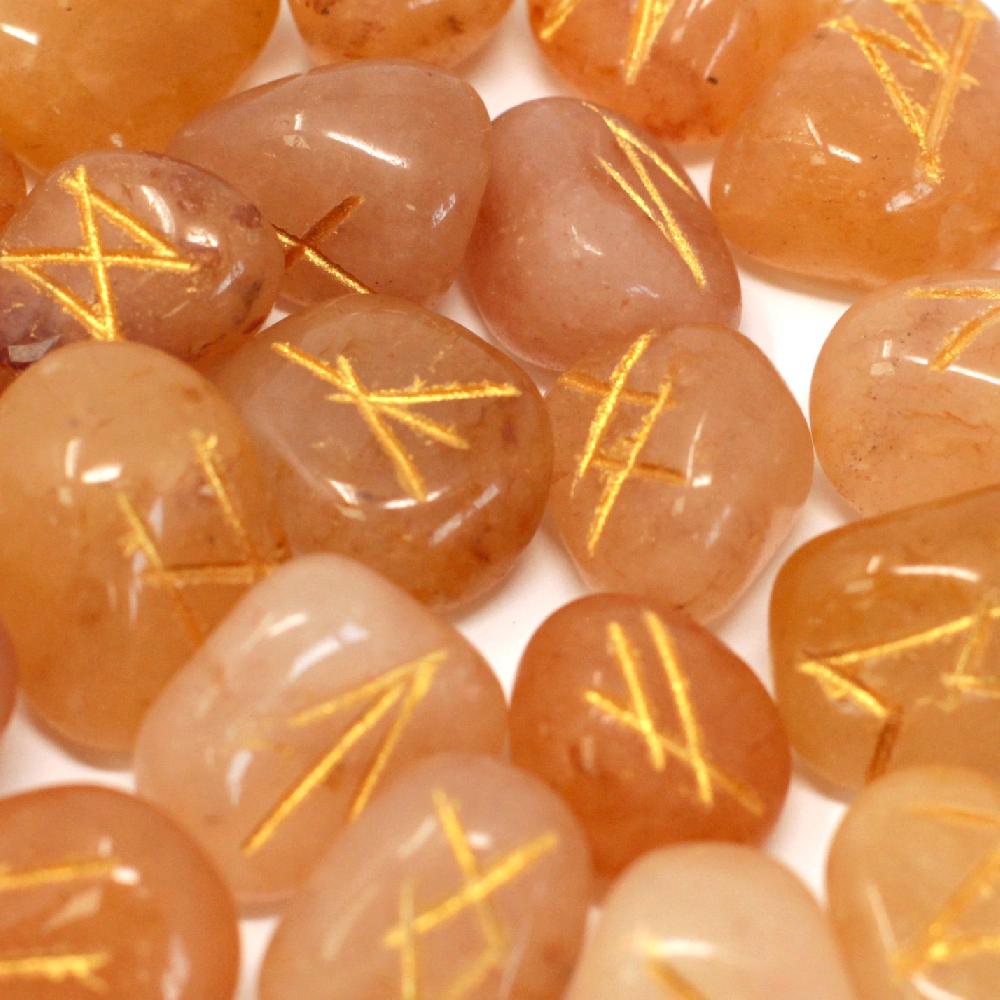 ancient wisdom Runes Stone Set in Pouch- Yellow Aventurine