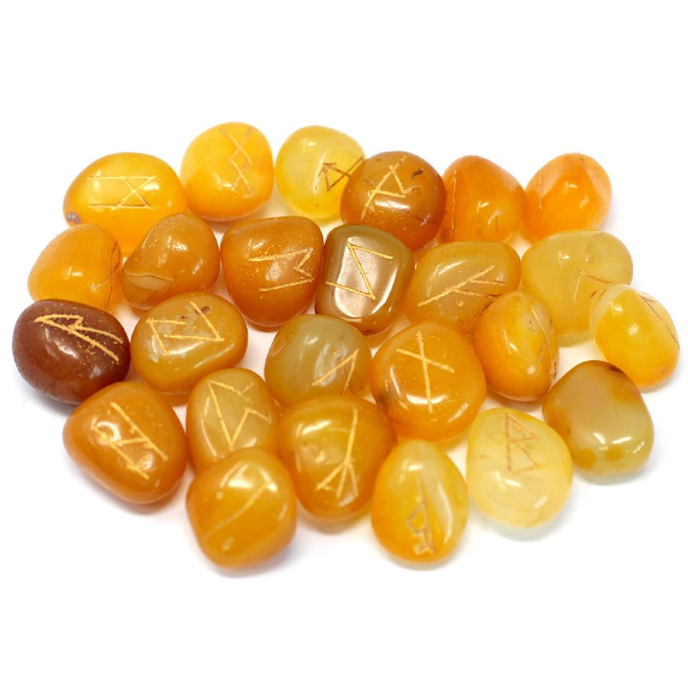 Ancient Wisdom Runes Stone Set In Pouch- Yellow Onyx