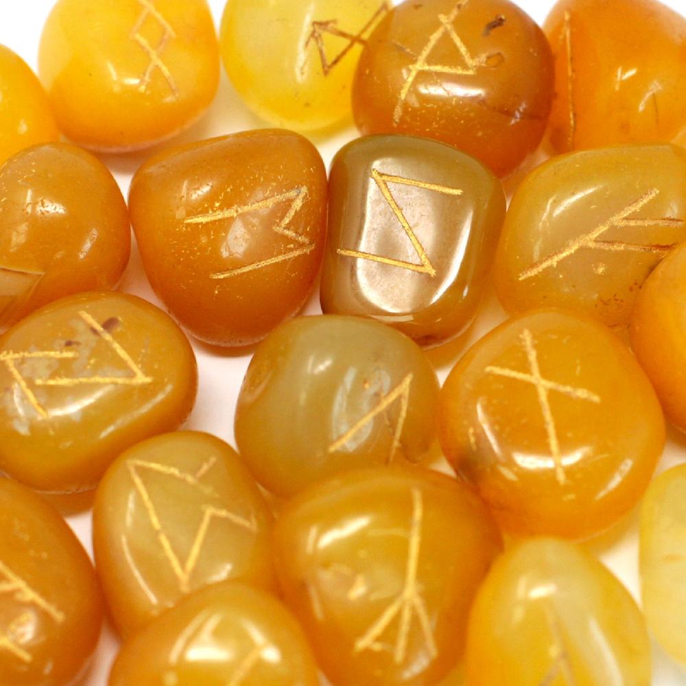ancient wisdom Runes Stone Set in Pouch- Yellow Onyx