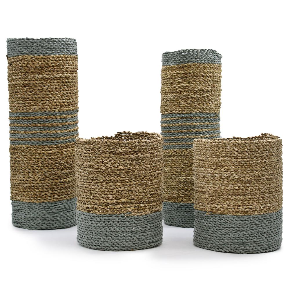 ancient wisdom Seagrass & Abu-Abu Raffia Set - 2 Vase & 2 Bins