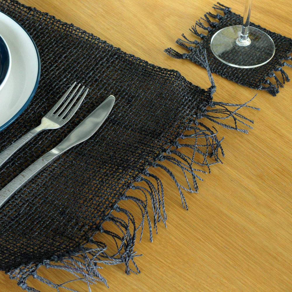 ancient wisdom Seagrass Fringe Natural Placemat - Black