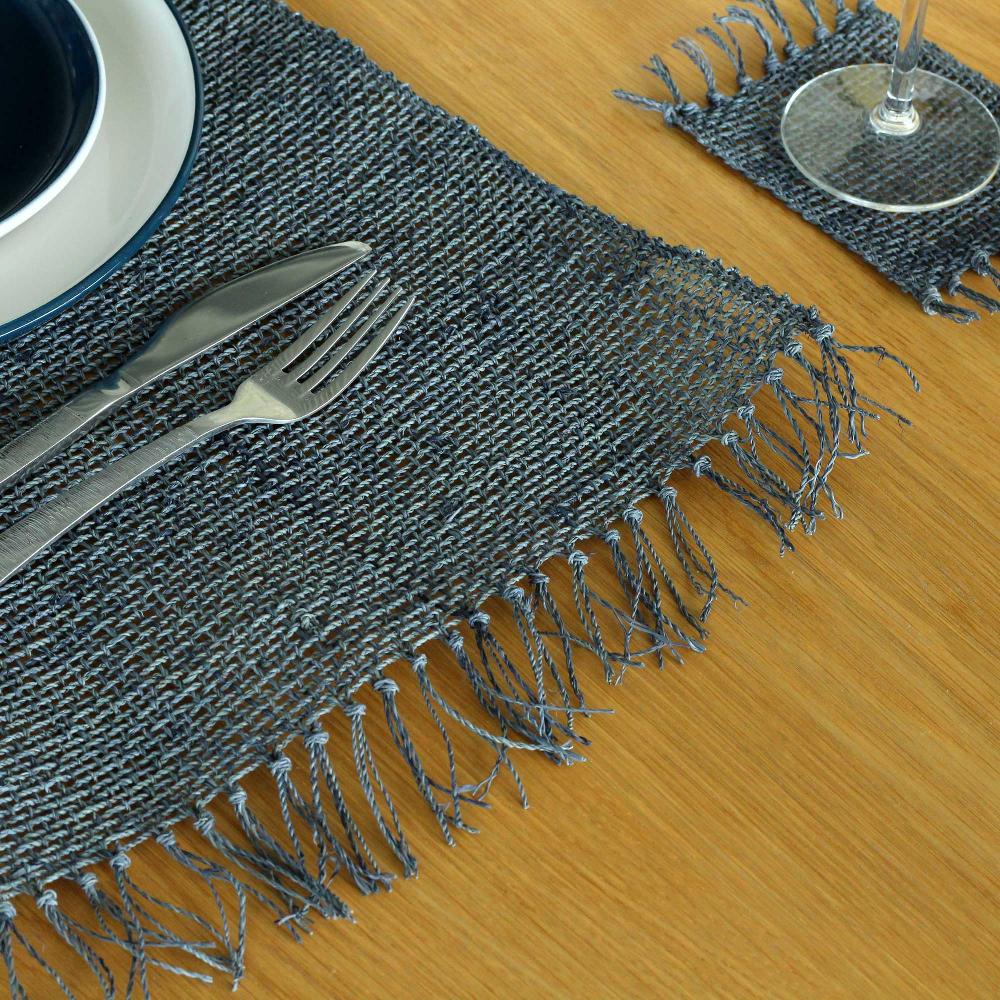 ancient wisdom Seagrass Fringe Natural Placemat - Charcoal