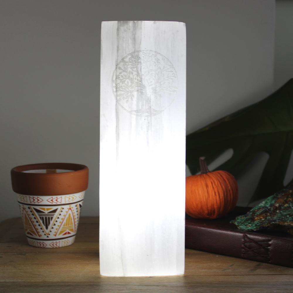 Ancient Wisdom Selenite Block Lamp 25cm - Tree Of Life