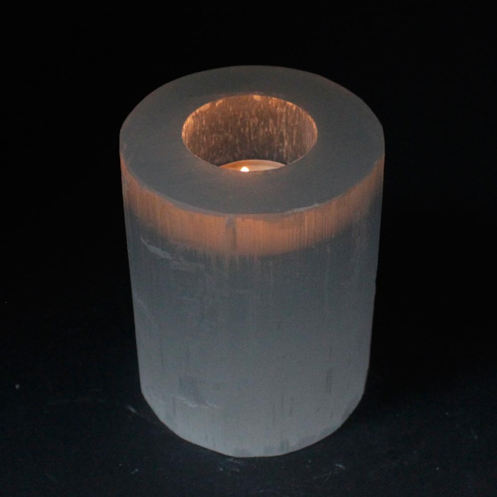 Ancient Wisdom Selenite Cylinder Candle Holder - 10 Cm