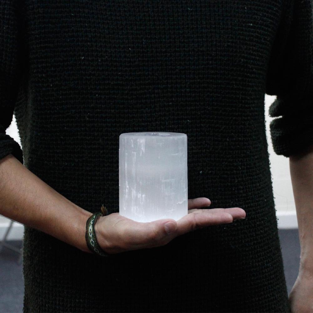 Ancient Wisdom Selenite Cylinder Candle Holder - 10 Cm