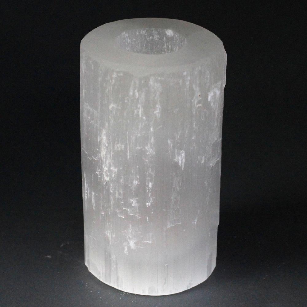 ancient wisdom Selenite Cylinder Candle Holder - 15 cm