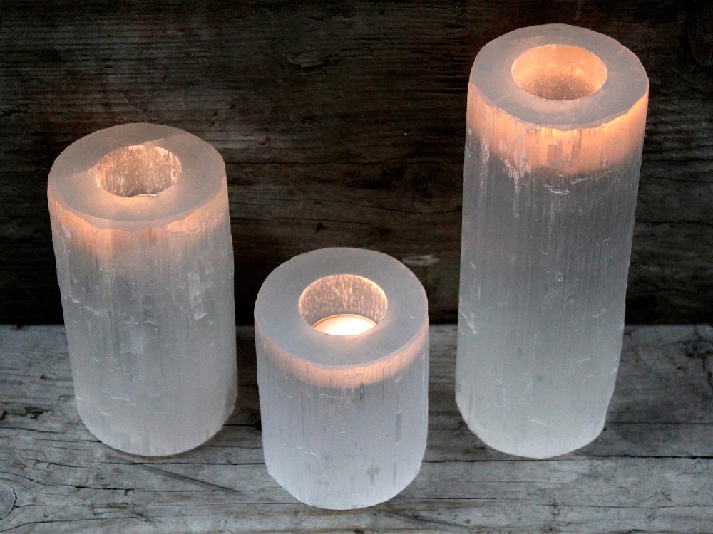 Ancient Wisdom Selenite Cylinder Candle Holder - 20 Cm