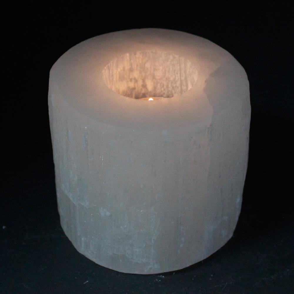 Ancient Wisdom Selenite Cylinder Candle Holder - 8 Cm