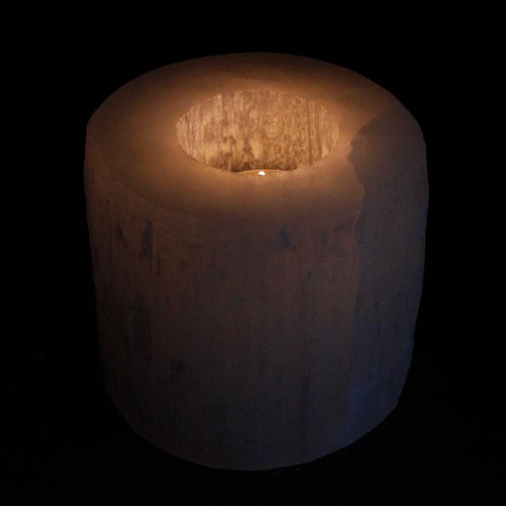 Ancient Wisdom Selenite Cylinder Candle Holder - 8 Cm