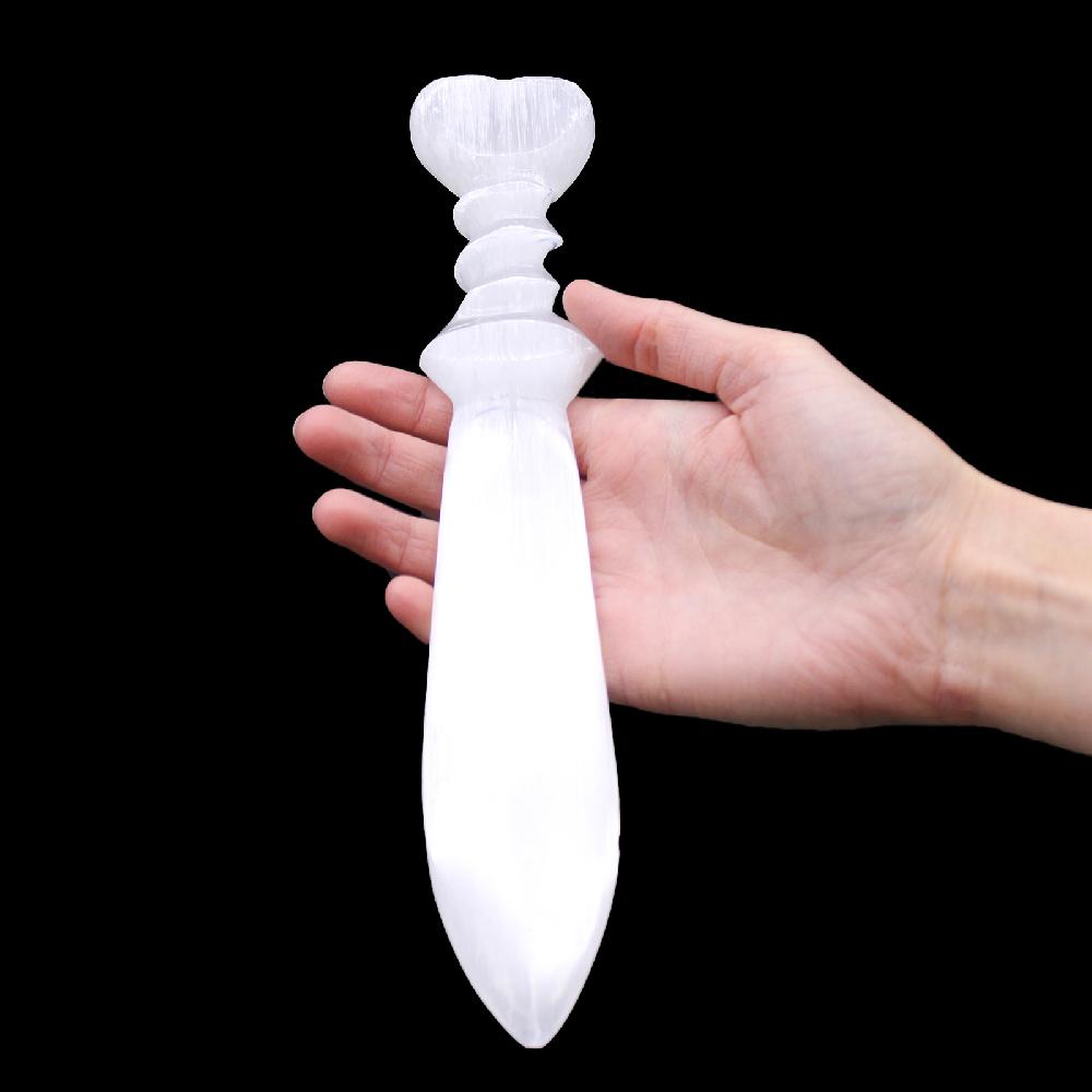 Ancient Wisdom Selenite Large Ritual Knife - Spiral (25cm)