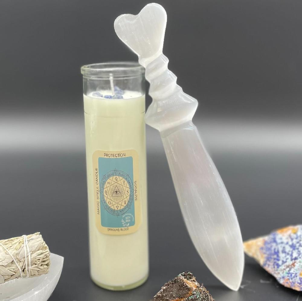 ancient wisdom Selenite Large Ritual Knife - Spiral (25cm)