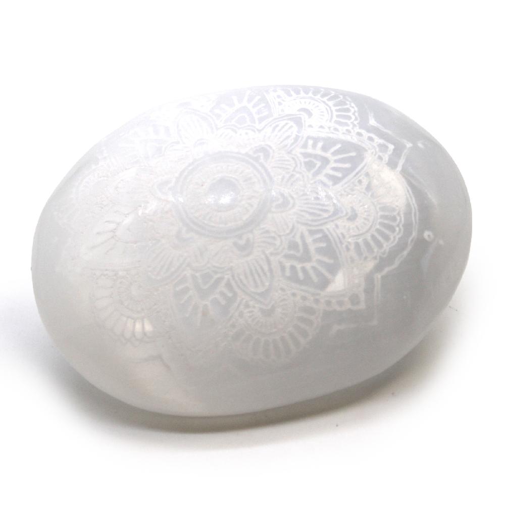 ancient wisdom Selenite Palm Stone - Mandala Engraved