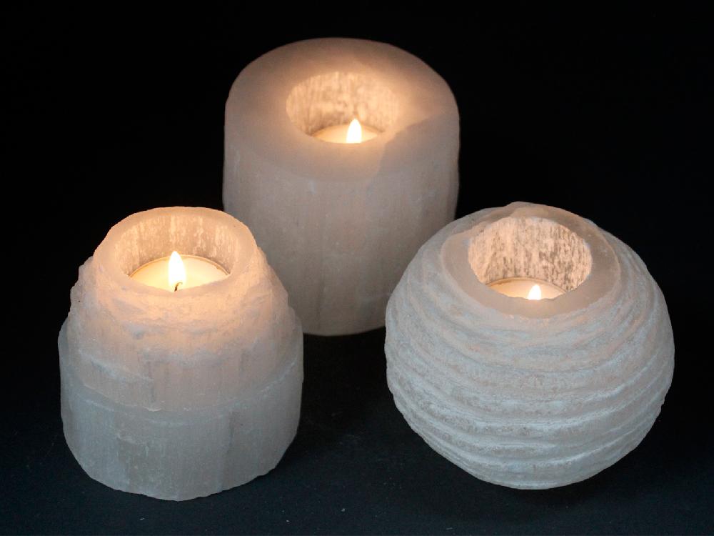 Ancient Wisdom Selenite Snowball Candle Holder - 8 Cm