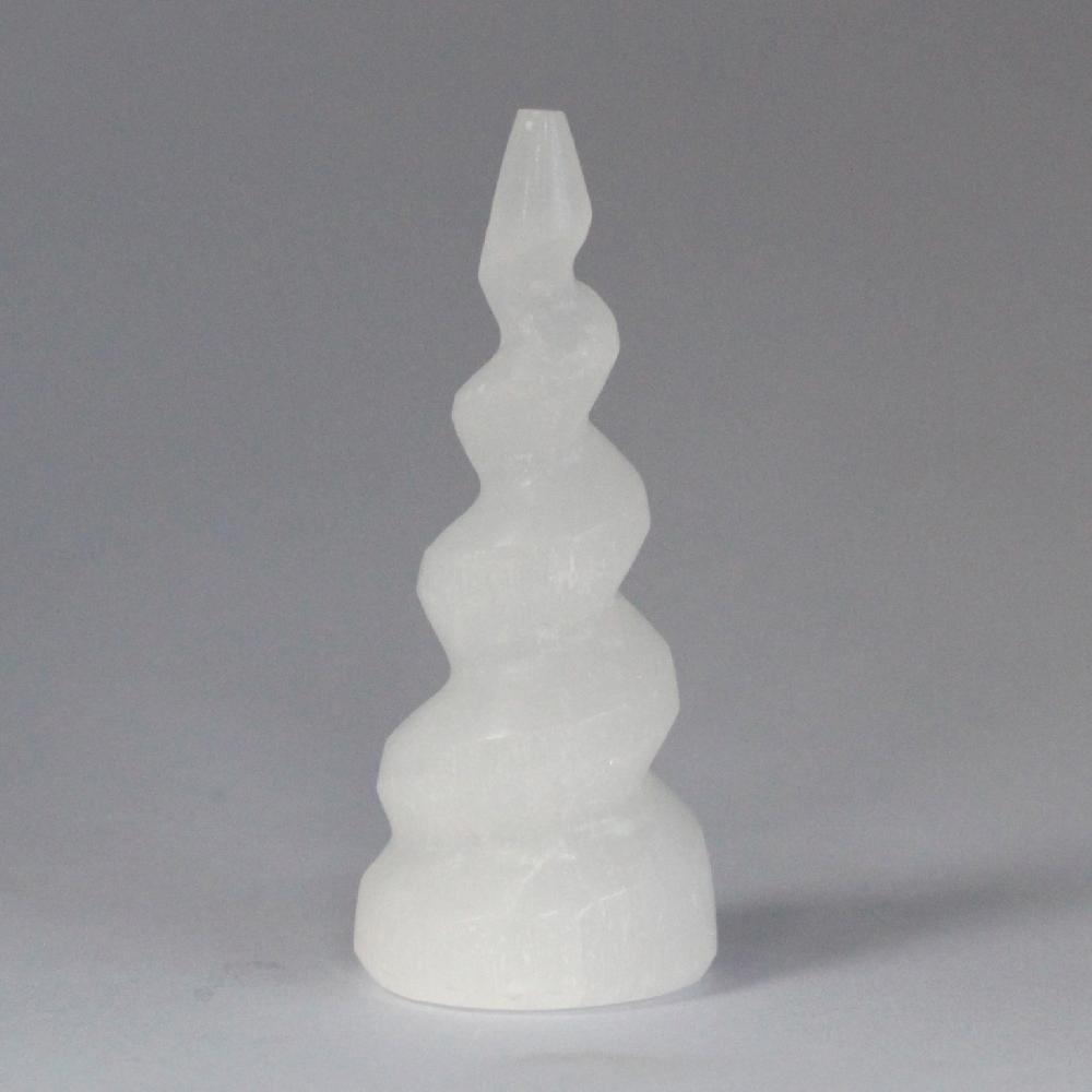 Ancient Wisdom Selenite Spiral Unicorn Horn Tower - 10 Cm