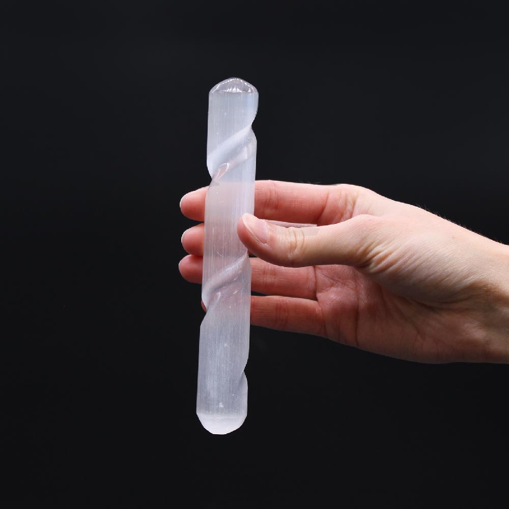 Ancient Wisdom Selenite Spiral Wand - 16 Cm ( Round Both Ends)