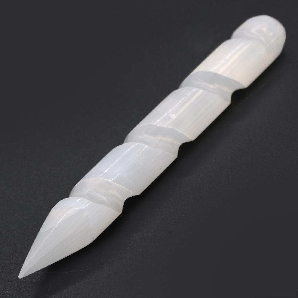 Ancient Wisdom Selenite Spiral Wands - 16 Cm (Point One Ends)
