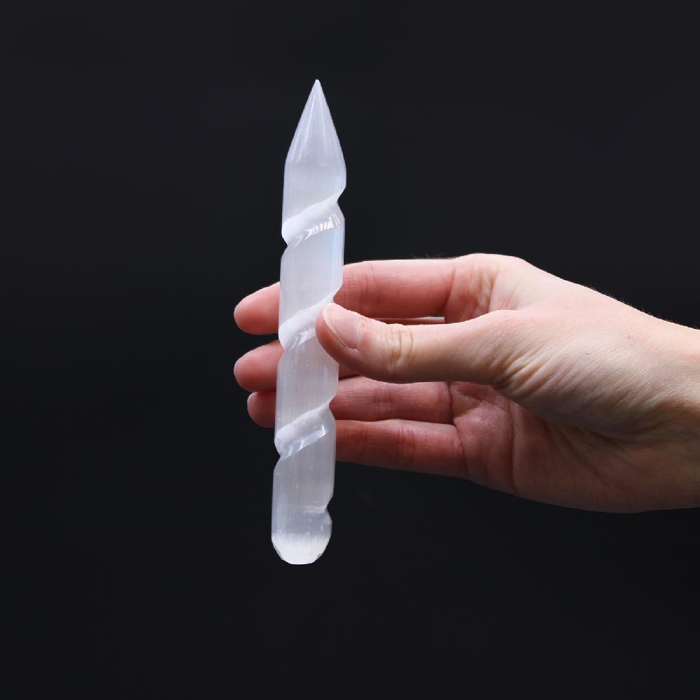 Ancient Wisdom Selenite Spiral Wands - 16 Cm (Point One Ends)