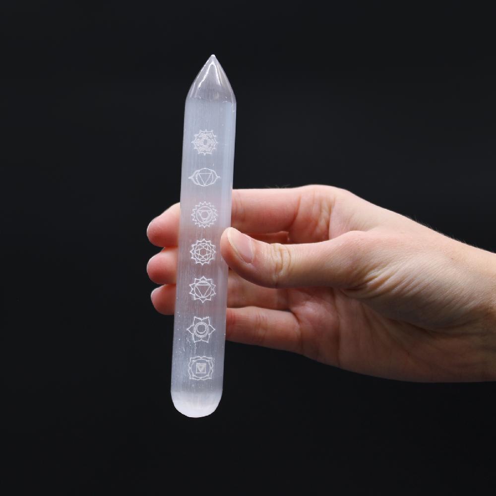 Ancient Wisdom Selenite Wand - 16 Cm (Point One End) 7 Chakra