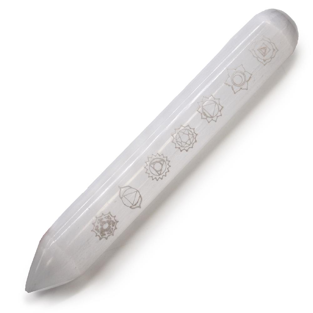 ancient wisdom Selenite Wand - 16 cm (Point one End) 7 Chakra