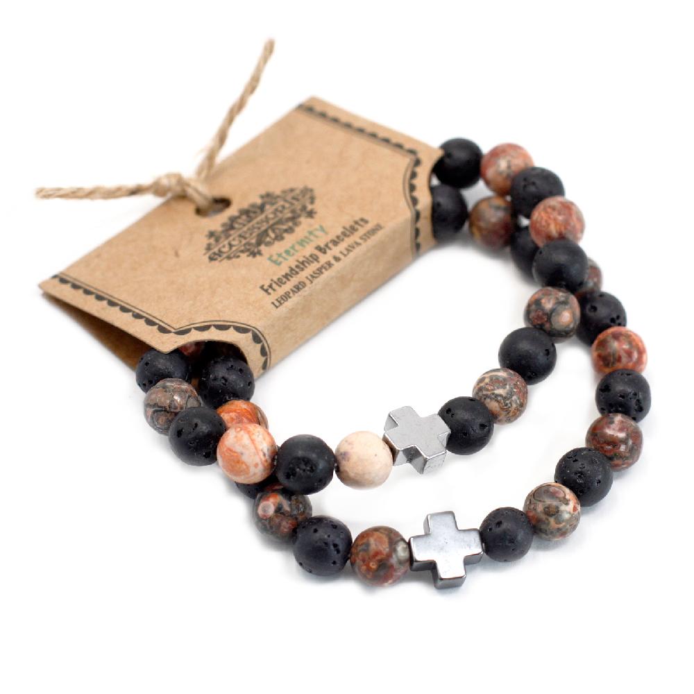 Ancient Wisdom Set Of 2 Gemstones Friendship Bracelets - Ethernity - Leopard Skin Jasper & Lava Stone