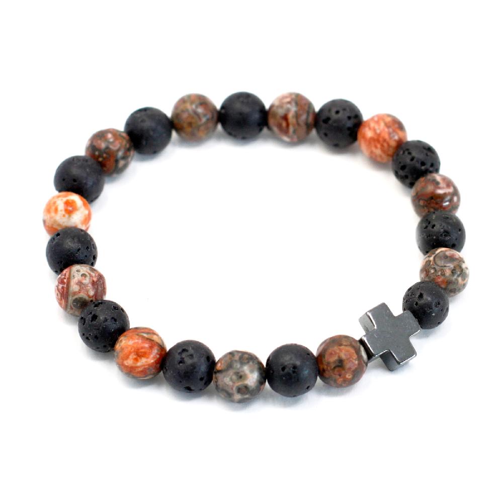 Ancient Wisdom Set Of 2 Gemstones Friendship Bracelets - Ethernity - Leopard Skin Jasper & Lava Stone