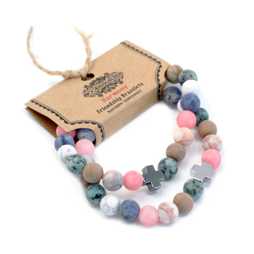 Ancient Wisdom Set Of 2 Gemstones Friendship Bracelets - Harmony - Rainbow Gemstones