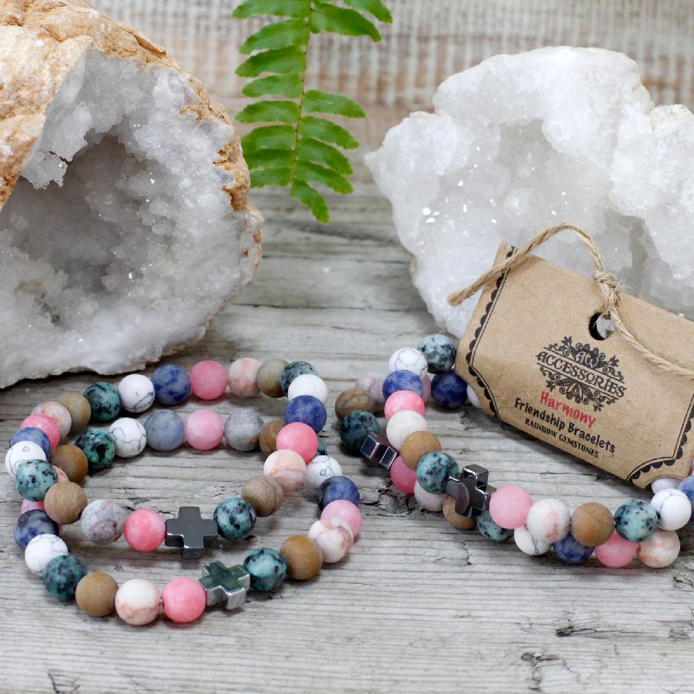 Ancient Wisdom Set Of 2 Gemstones Friendship Bracelets - Harmony - Rainbow Gemstones