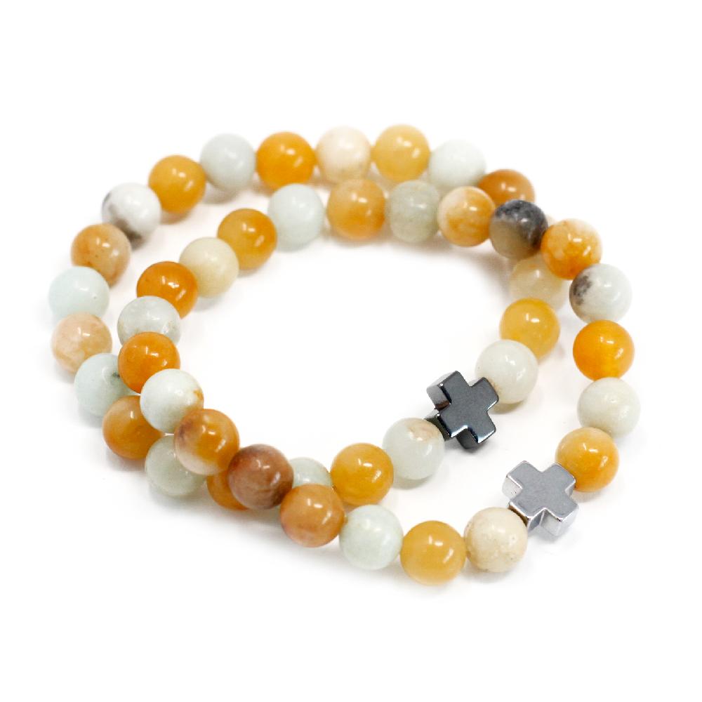 ancient wisdom Set of 2 Gemstones Friendship Bracelets - Loyalty - Amazonite & Yellow Jasper
