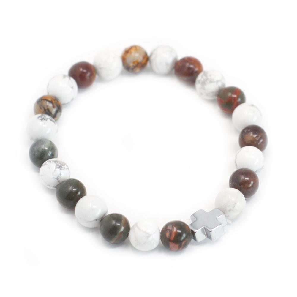 Ancient Wisdom Set Of 2 Gemstones Friendship Bracelets - Peace - Picasso Jasper & White Howlite