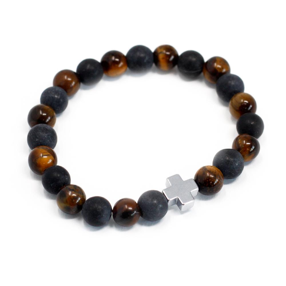 Ancient Wisdom Set Of 2 Gemstones Friendship Bracelets - Power - Tiger Eye & Black Stone