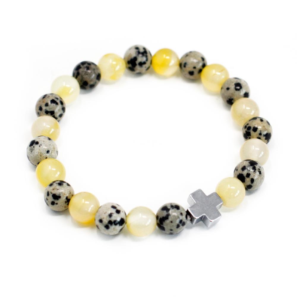 Ancient Wisdom Set Of 2 Gemstones Friendship Bracelets - Protection - Dalmatian Jasper & Yellow Agate