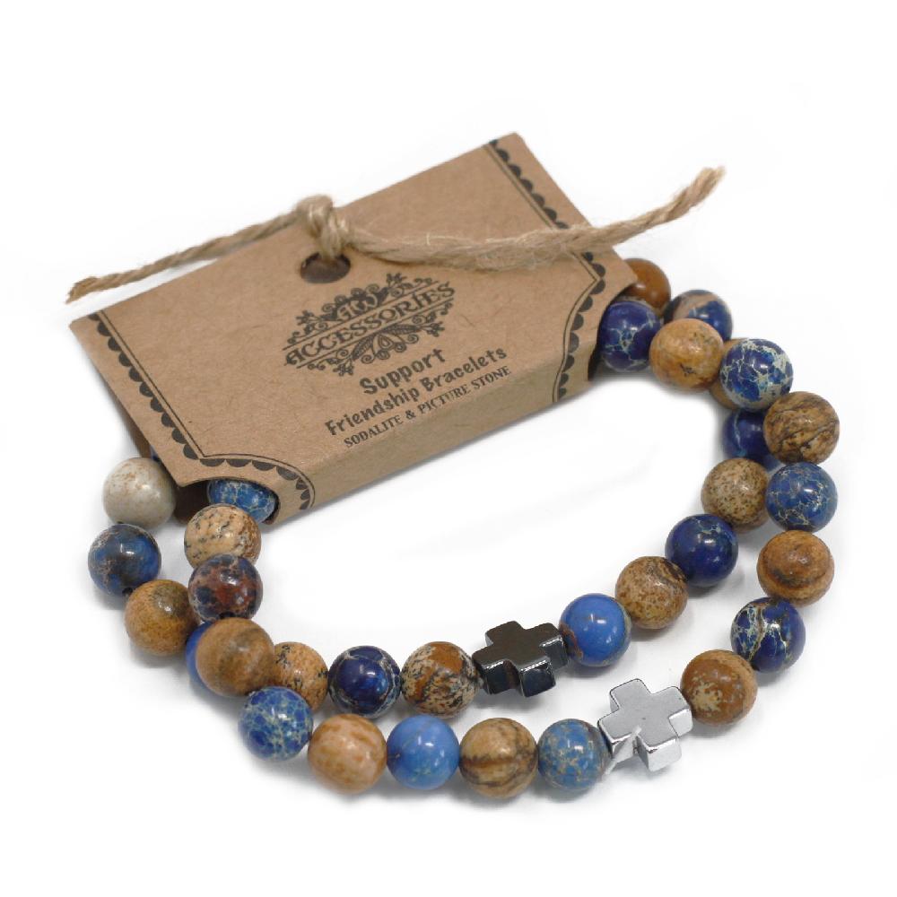 Ancient Wisdom Set Of 2 Gemstones Friendship Bracelets - Support - Sodalite & Picture Stone