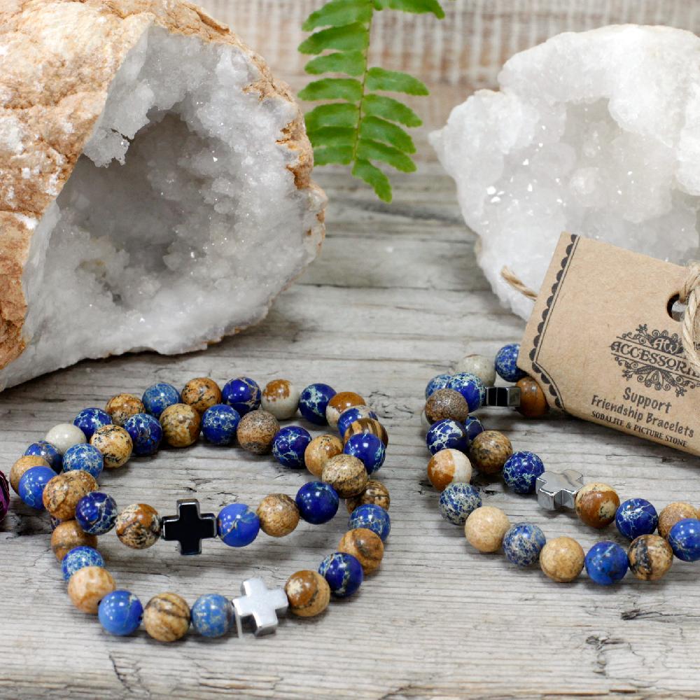 Ancient Wisdom Set Of 2 Gemstones Friendship Bracelets - Support - Sodalite & Picture Stone