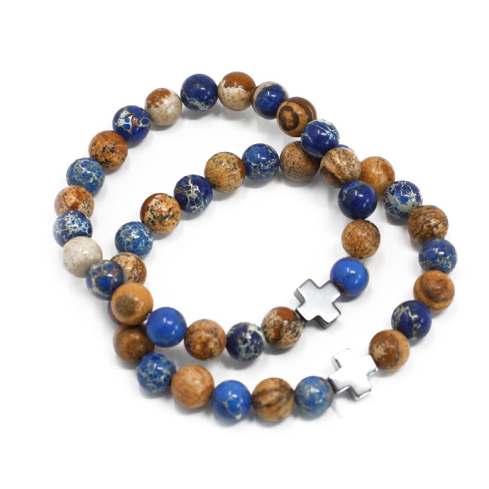 ancient wisdom Set of 2 Gemstones Friendship Bracelets - Support - Sodalite & Picture Stone