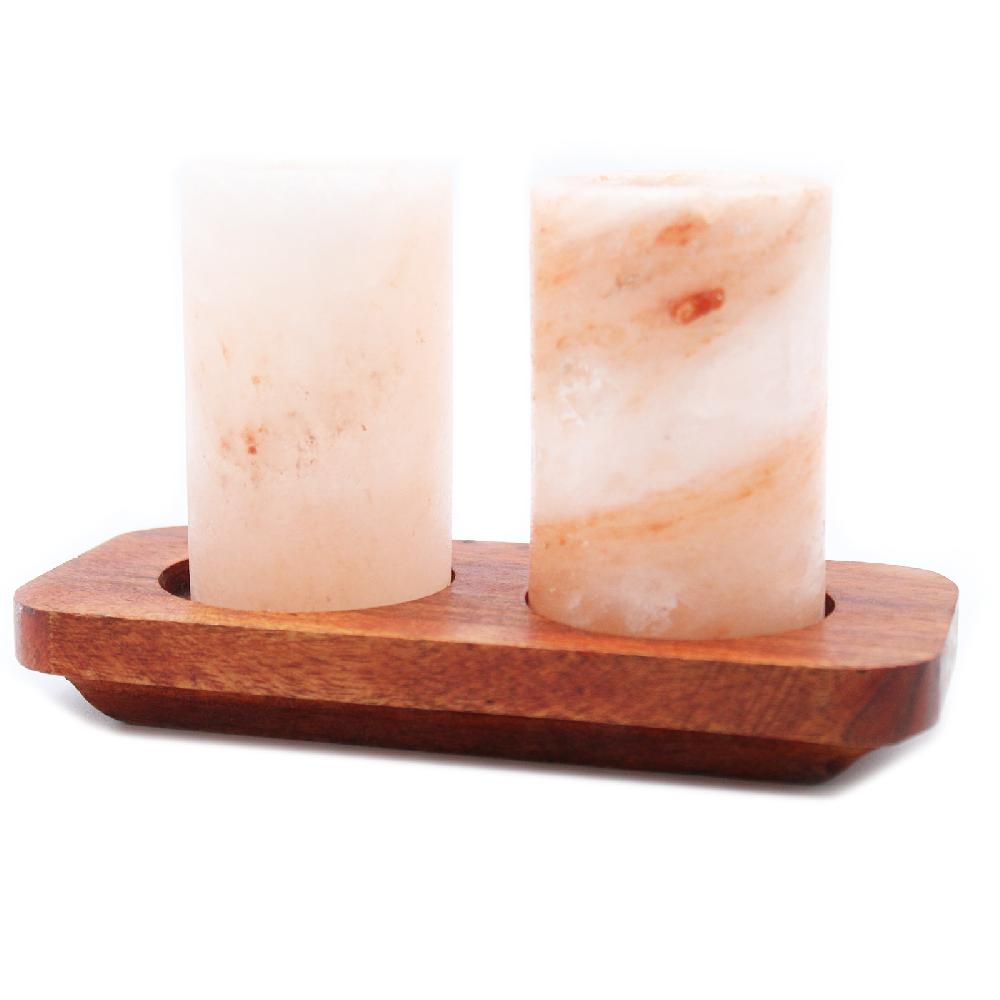 Ancient Wisdom Set Of 2 Himalayan Salt Shot Glasses & Wood Serving Tray