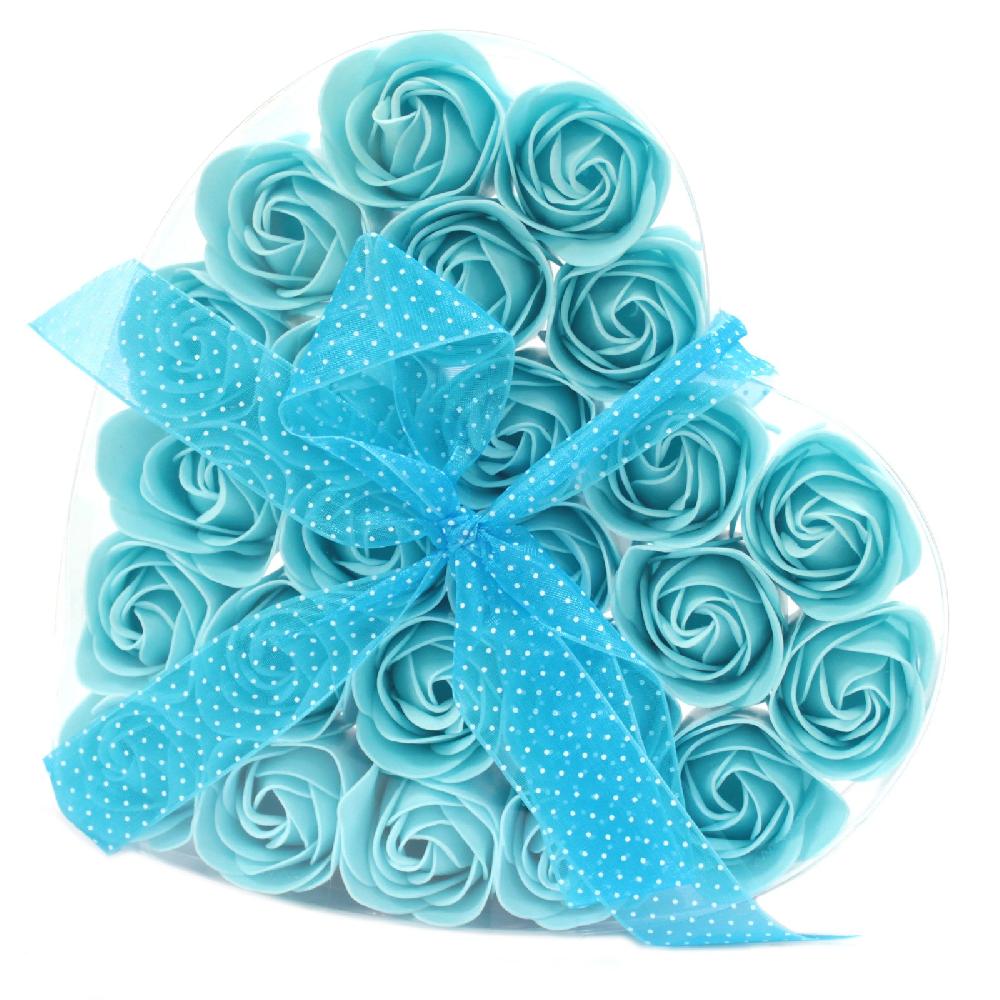 ancient wisdom Set of 24 Soap Flower Heart Box - Blue Roses