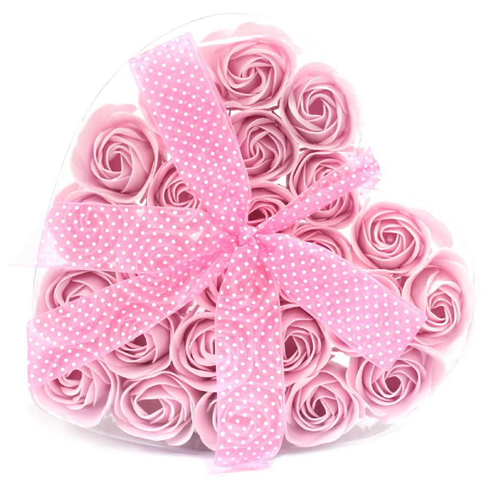 ancient wisdom Set of 24 Soap Flower Heart Box - Pink Roses
