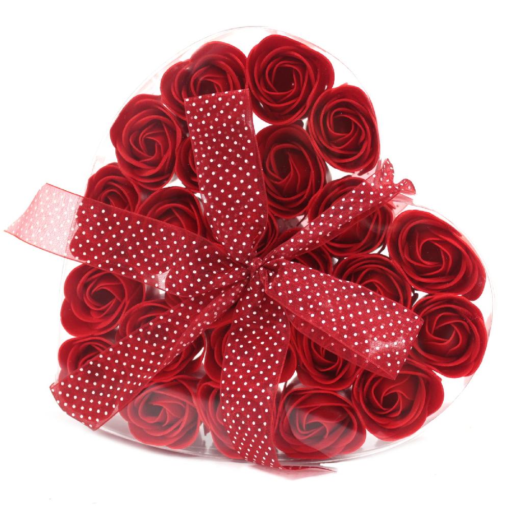 ancient wisdom Set of 24 Soap Flower Heart Box - Red Roses